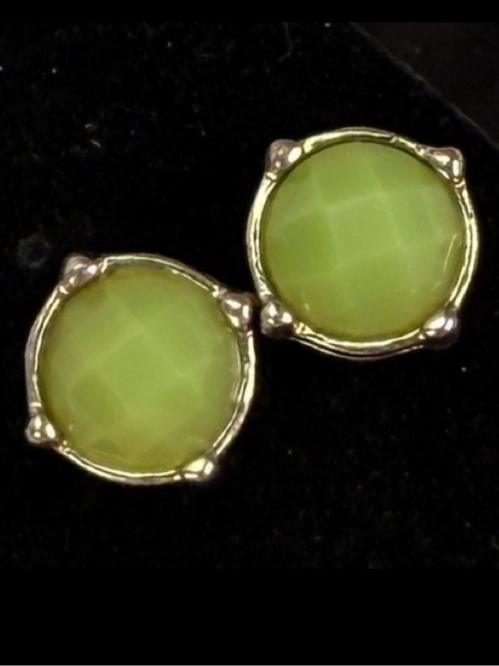 Silvertone green reflective center accent pierced costume earrings